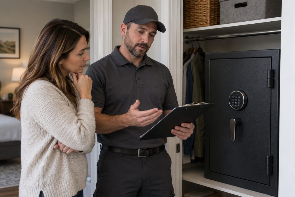 Locksmith working on a safe dial for safe unlocking in Albuquerque